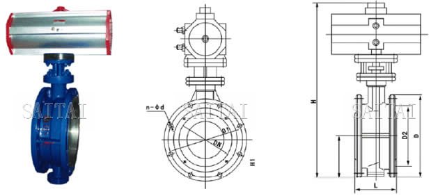 D643H气动硬密封法兰蝶阀外形尺寸图
