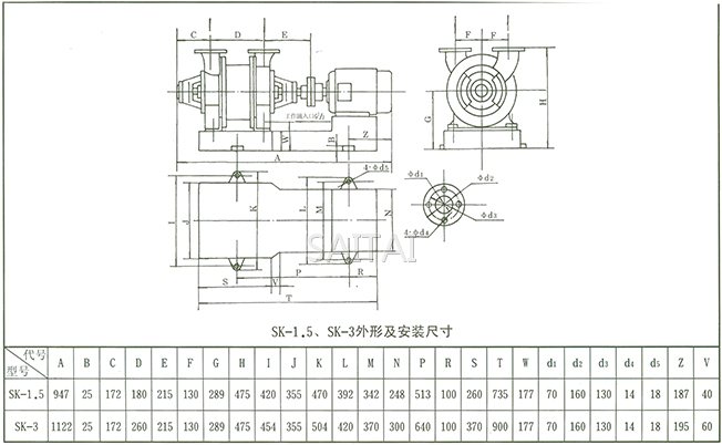 SK真空泵外形及安装尺寸图1